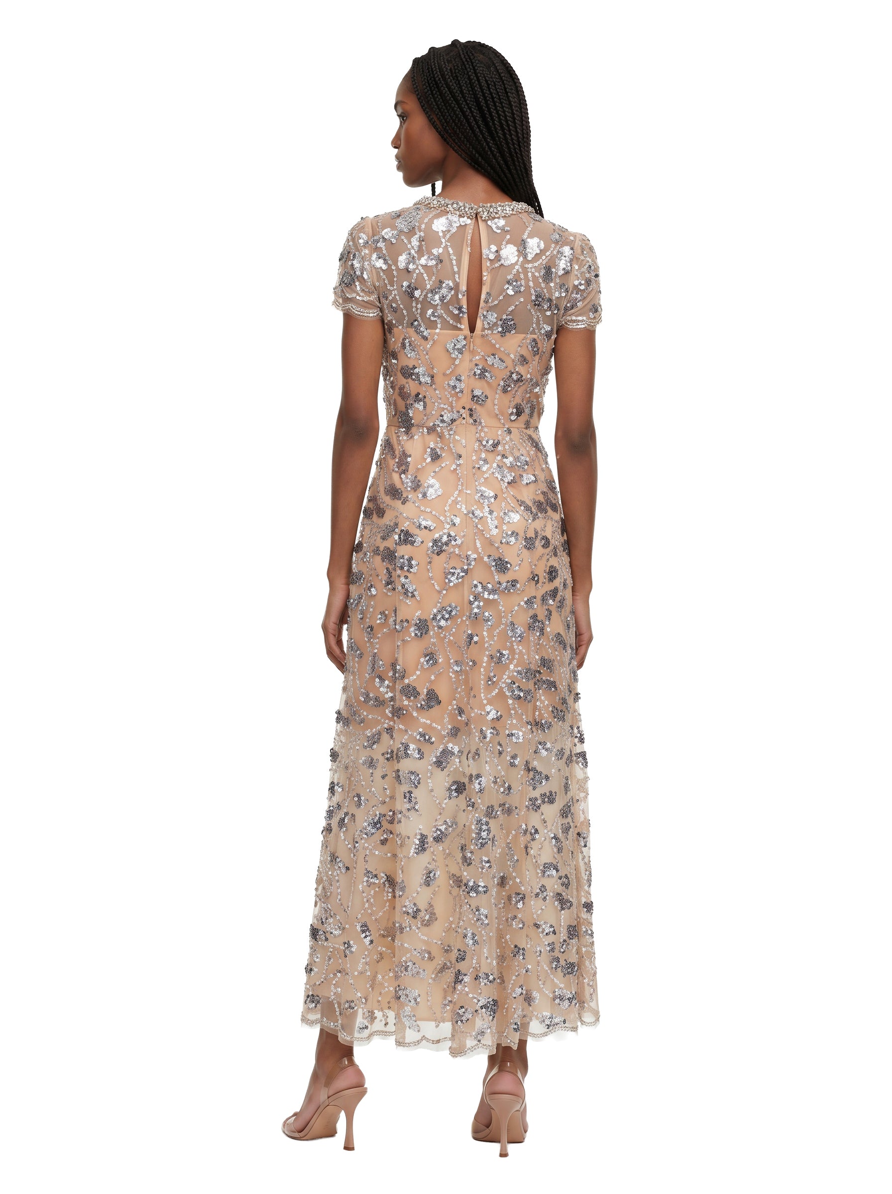 Abito midi con paillettes in beige 