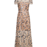 Abito midi con paillettes in beige 