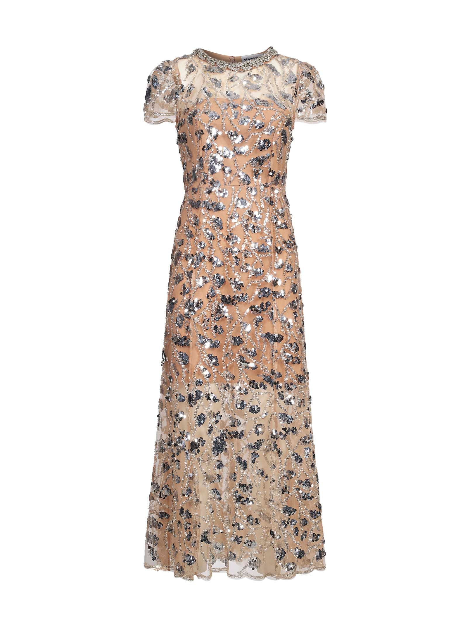 Abito midi con paillettes in beige 