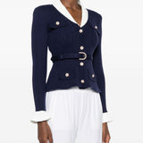 Cardigan a coste con cintura in blu 