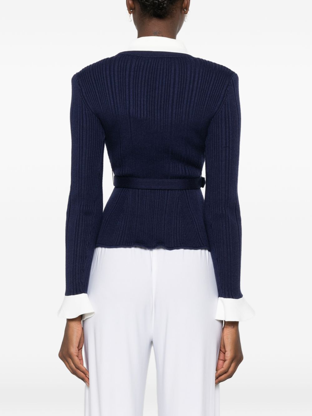 Cardigan a coste con cintura in blu 
