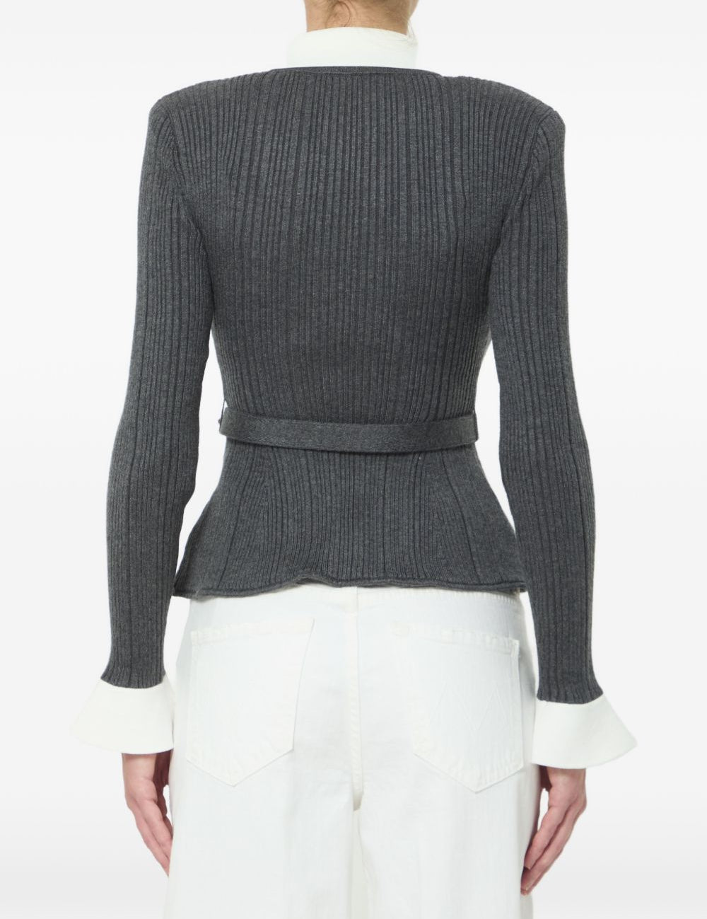 Cardigan a coste con cintura in grigio 