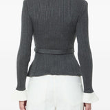 Cardigan a coste con cintura in grigio 