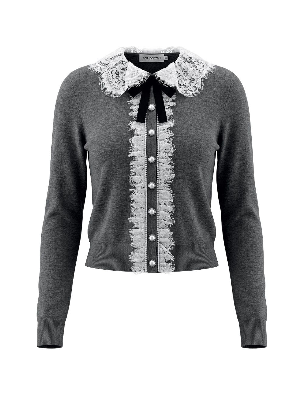 Cardigan con colletto in pizzo e dettaglio a fiocco in grigio