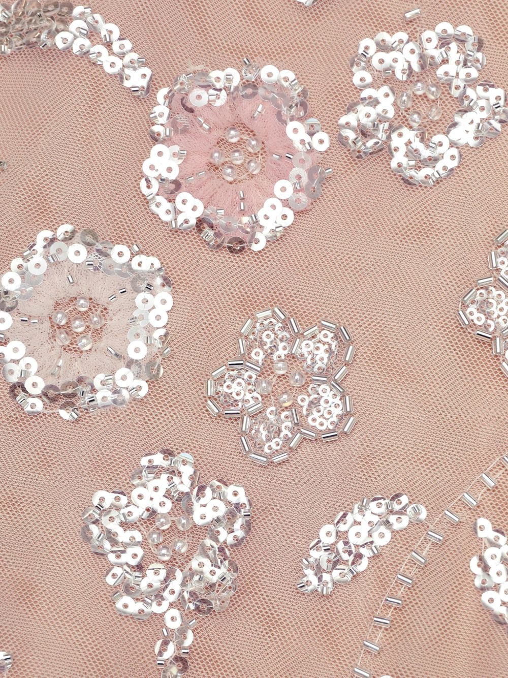 Abito midi con stampa floreale e decorazioni di paillettes in rosa 