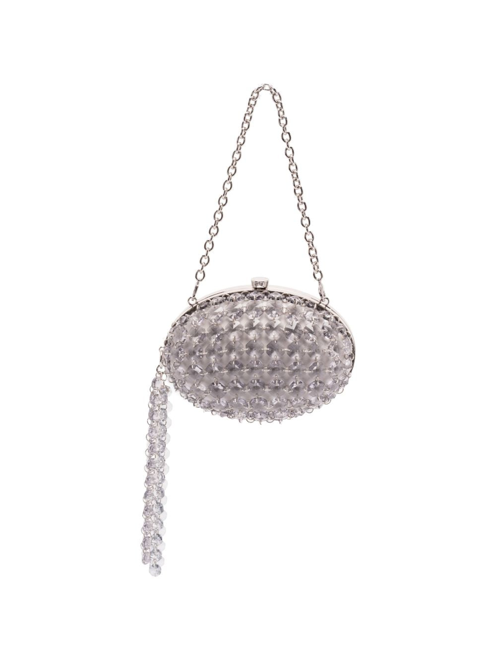 Clutch in raso con crisalli color argento 