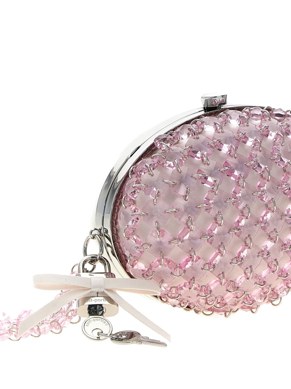 Borsa ovale con catena di cristalli in rosa 
