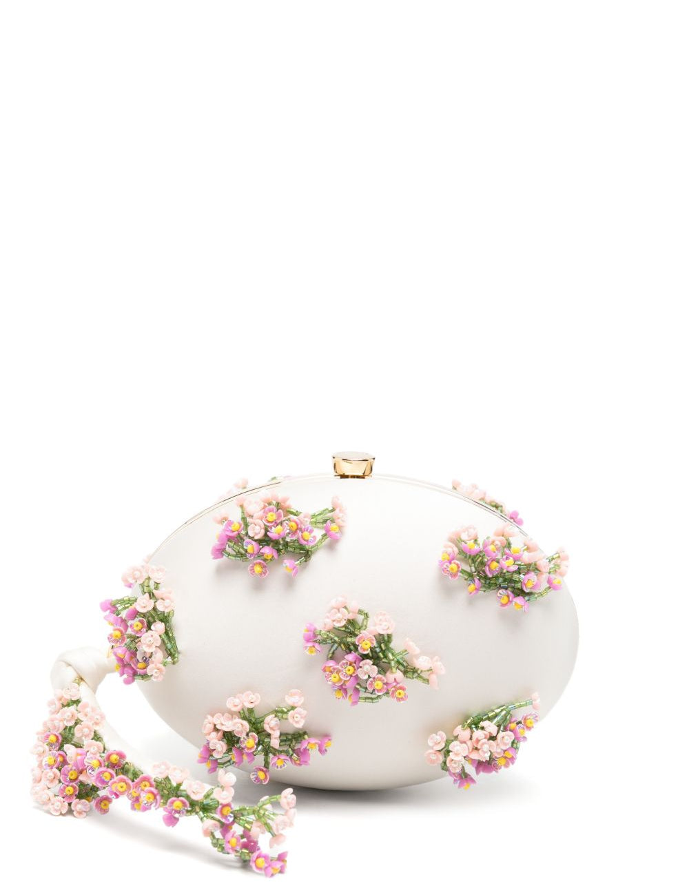 Clutch ovale con fiori in crema 