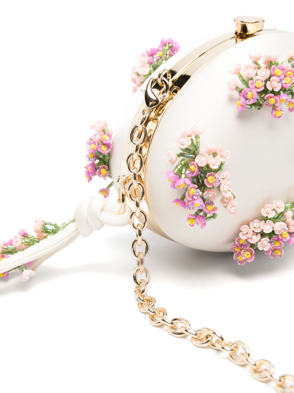 Clutch ovale con fiori in crema 