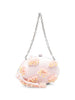 Pink satin clutch with floral embellishments