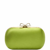 Clutch con cristalli satinata in verde 