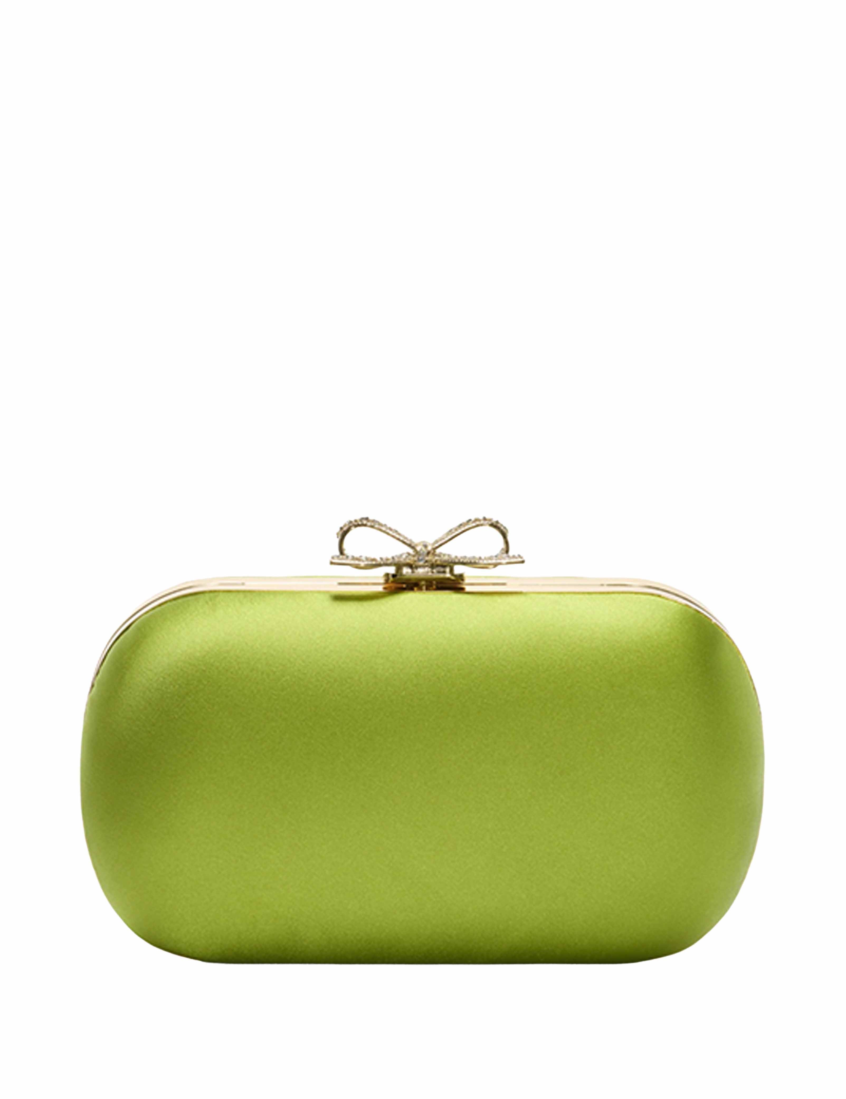 Clutch con cristalli satinata in verde 