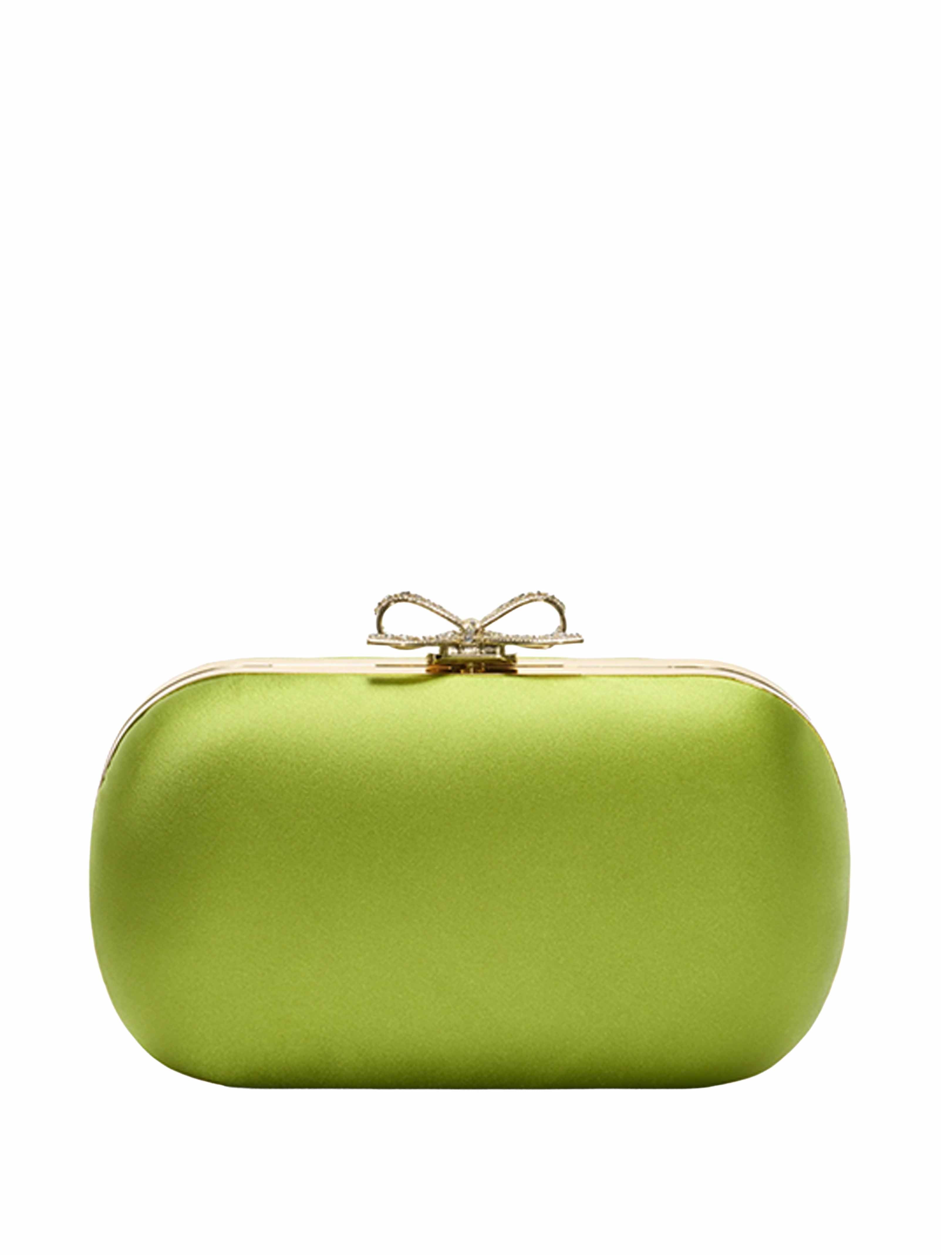 Clutch con cristalli satinata in verde 