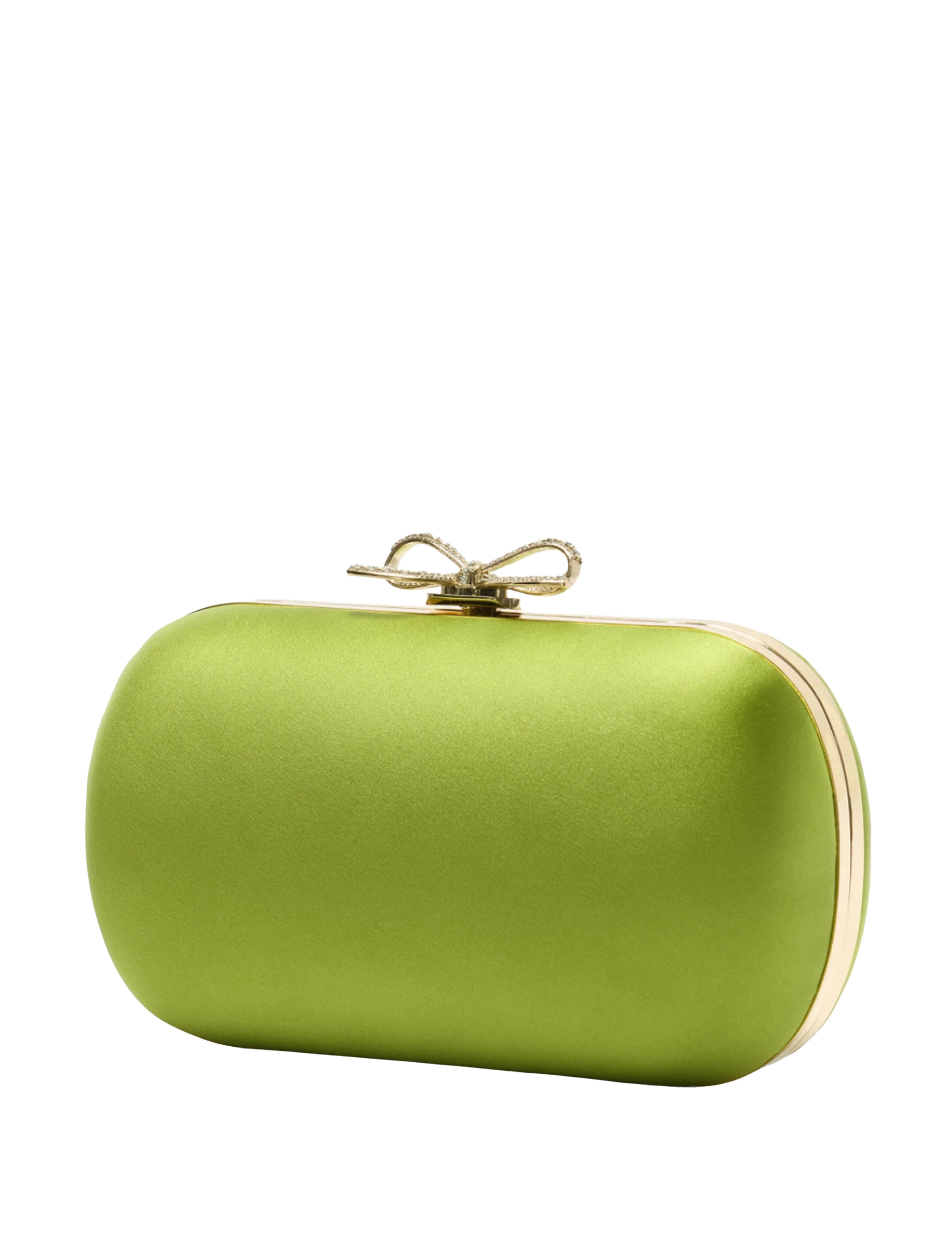 Clutch con cristalli satinata in verde 