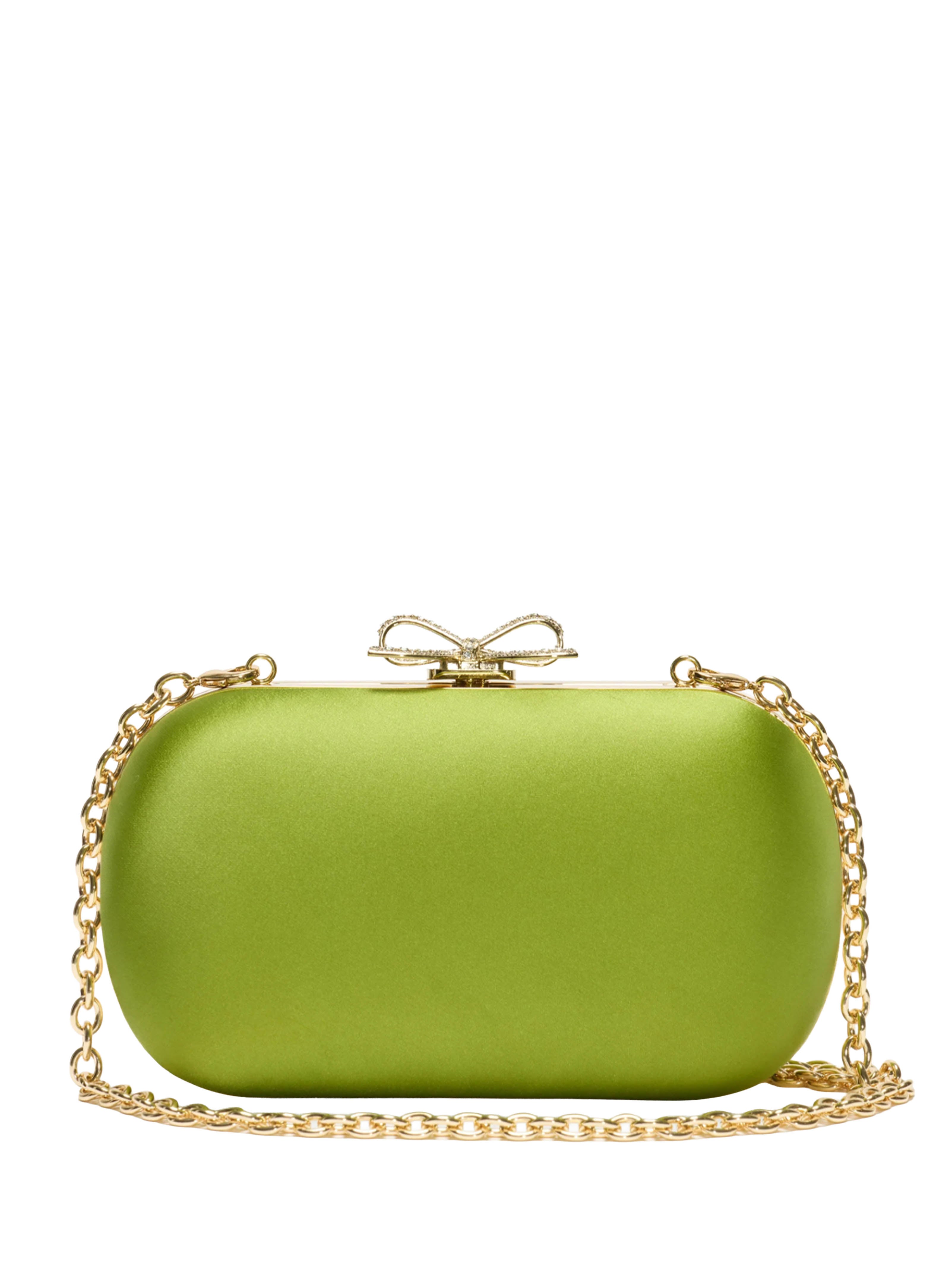 Clutch con cristalli satinata in verde 