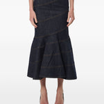 Gonna midi in denim con cintura in blu 