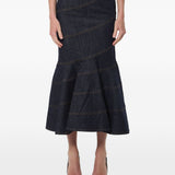 Gonna midi in denim con cintura in blu 