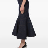 Gonna midi in denim con cintura in blu 