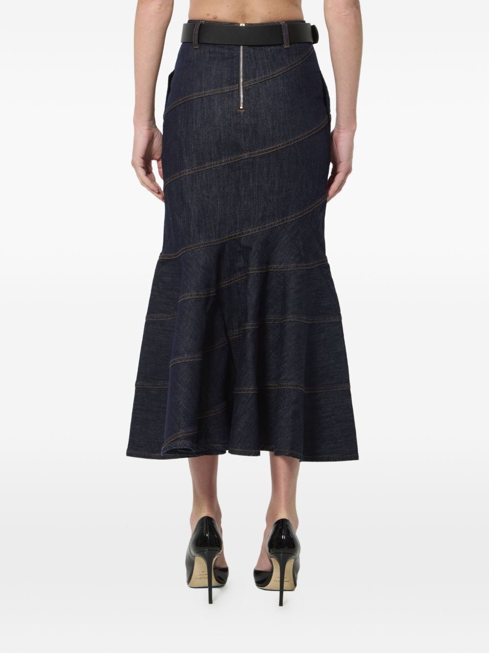 Gonna midi in denim con cintura in blu 