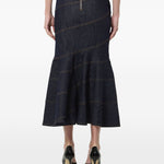 Gonna midi in denim con cintura in blu 