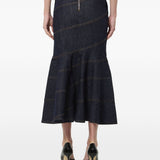 Gonna midi in denim con cintura in blu 