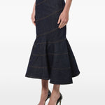 Gonna midi in denim con cintura in blu 