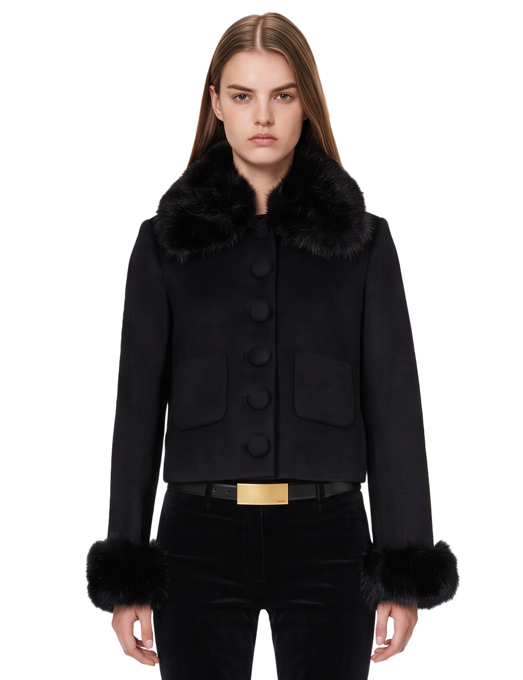 Giacca con polsini in eco pelliccia nero 
