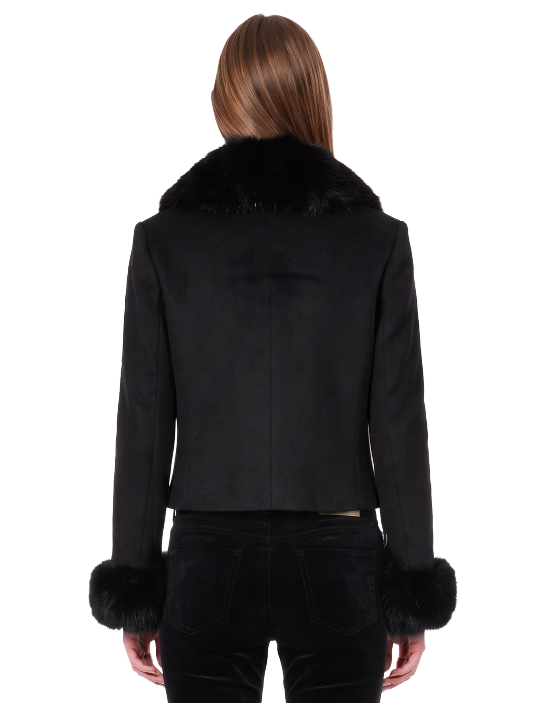 Giacca con polsini in eco pelliccia nero 