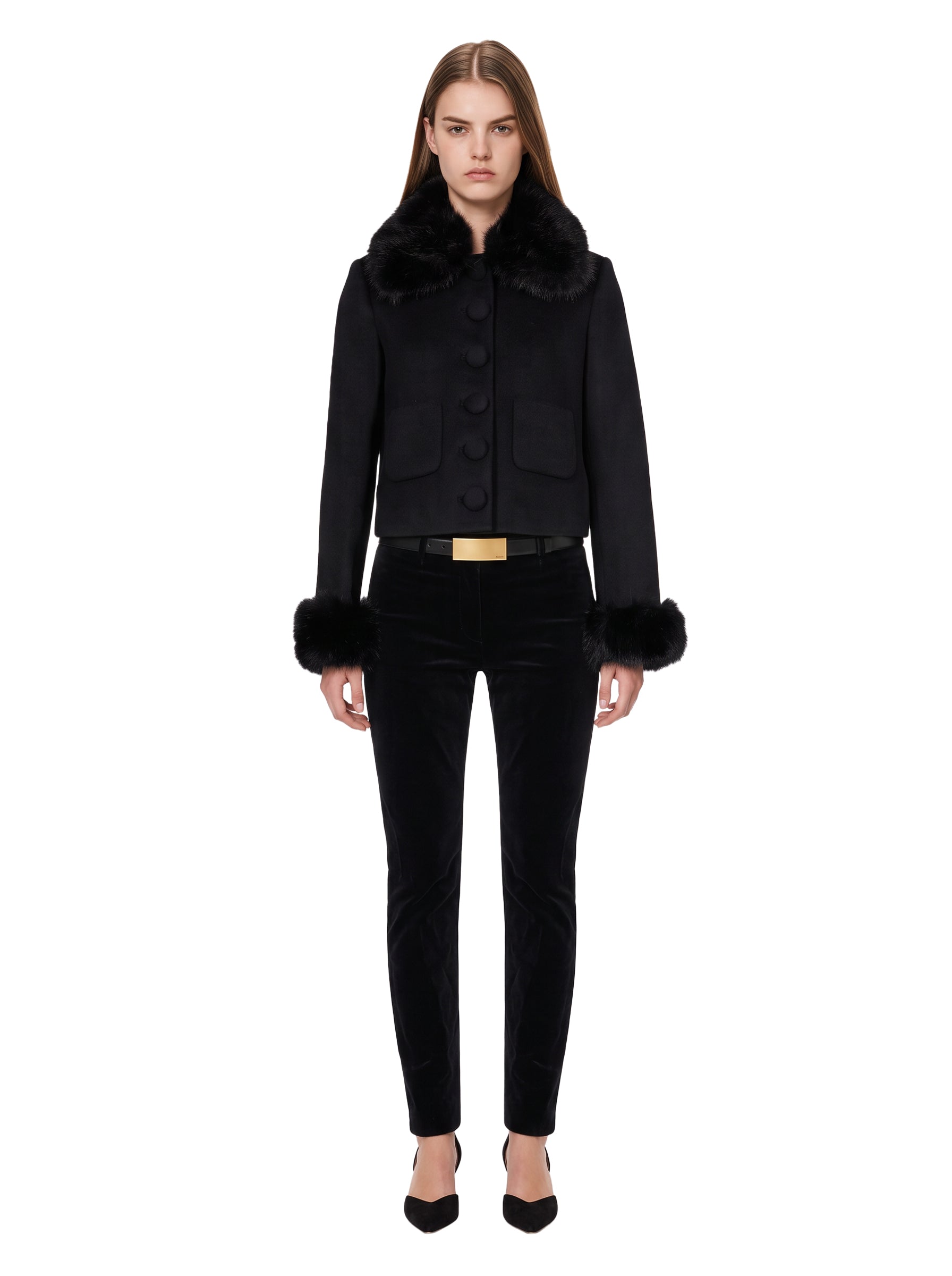 Giacca con polsini in eco pelliccia nero 
