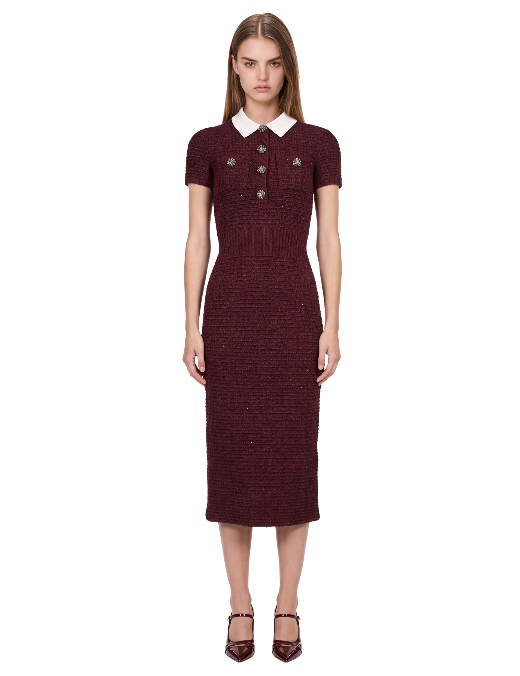 Abito midi in maglia bordeaux 