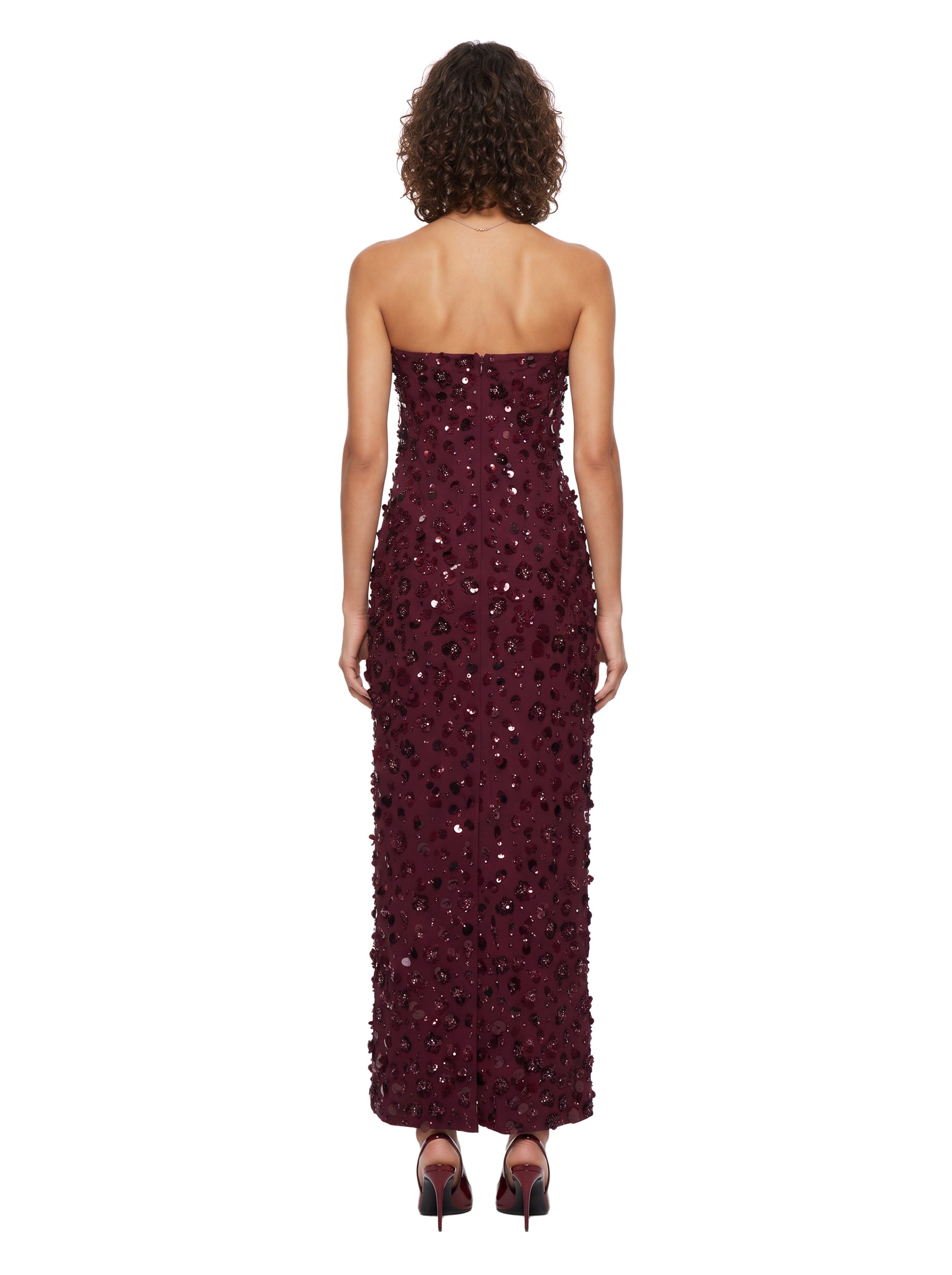 Abito lungo bustier Serafina in bordeaux 