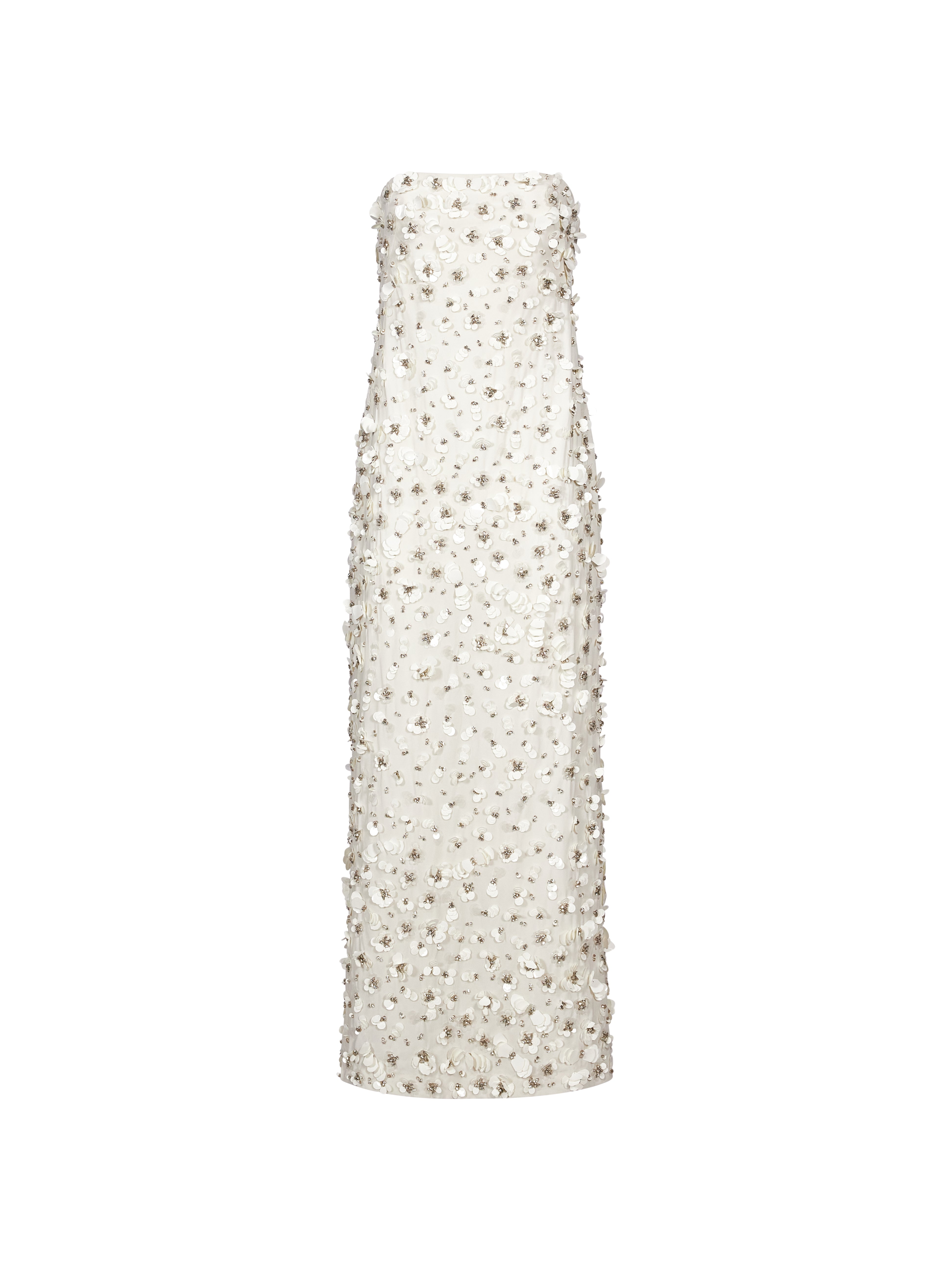 Abito senza spalline con design floreale Serafina in bianco 