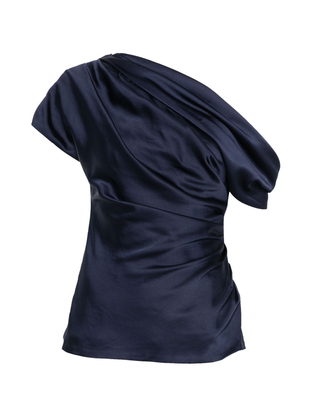 Top in raso monospalla in blu 