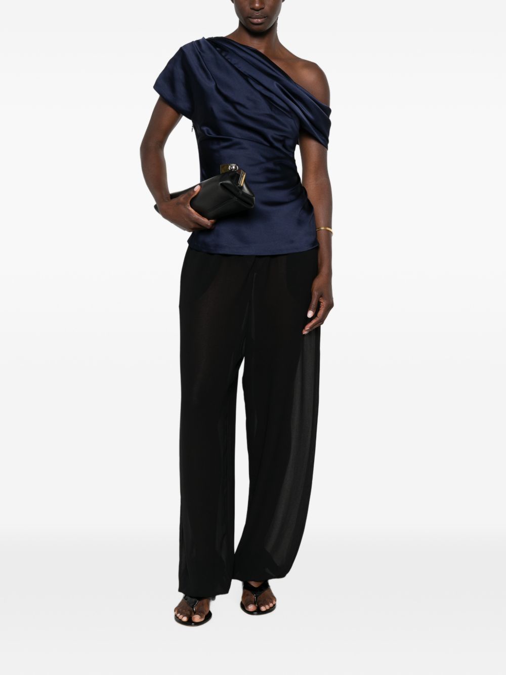 Top in raso monospalla in blu 