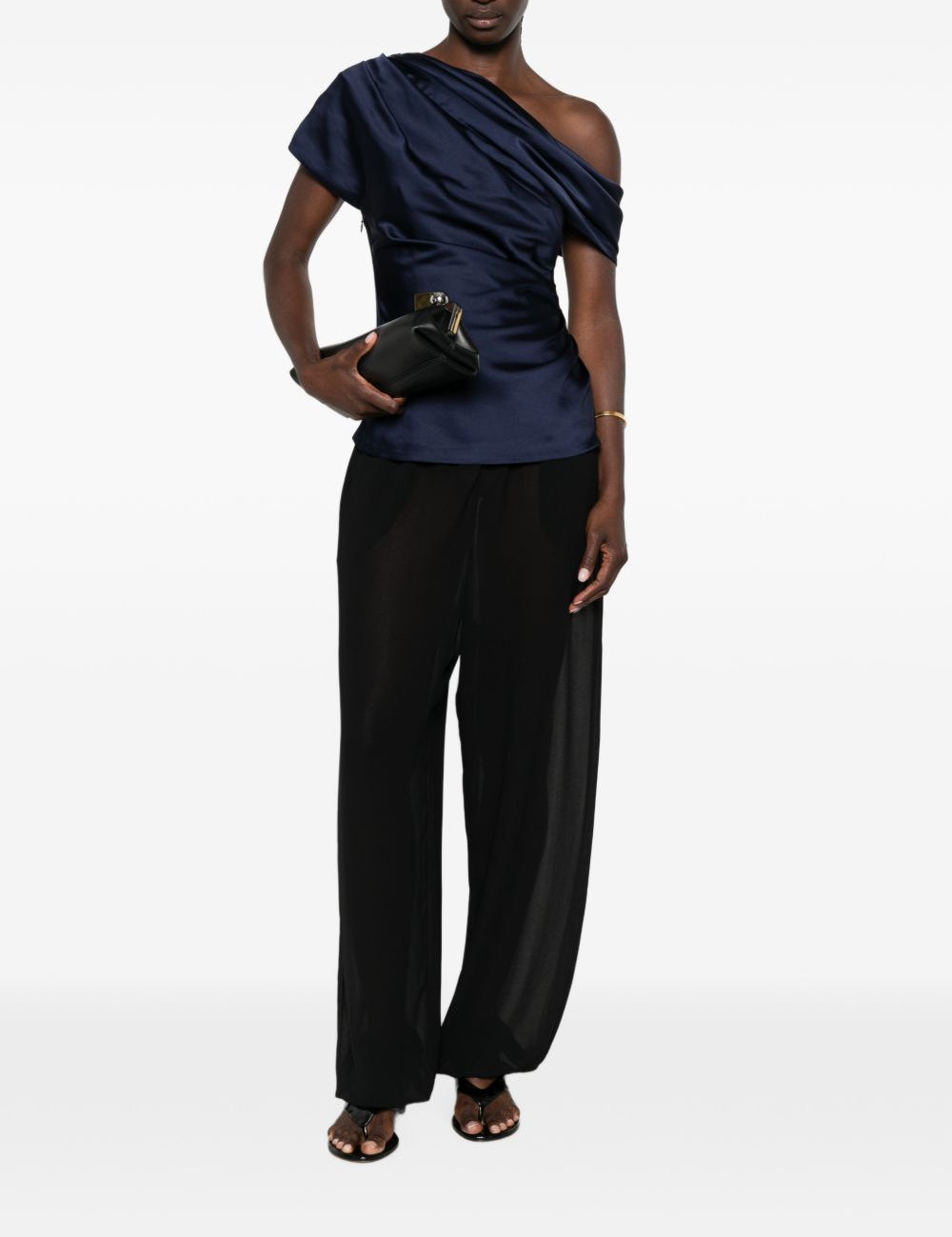 Top in raso monospalla in blu 