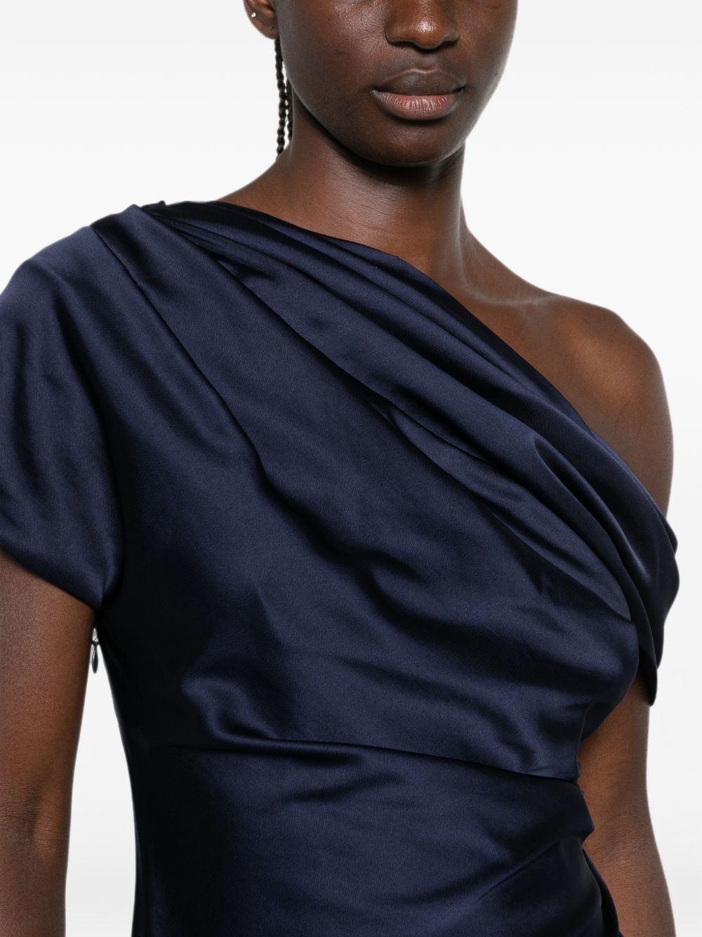 Top in raso monospalla in blu 