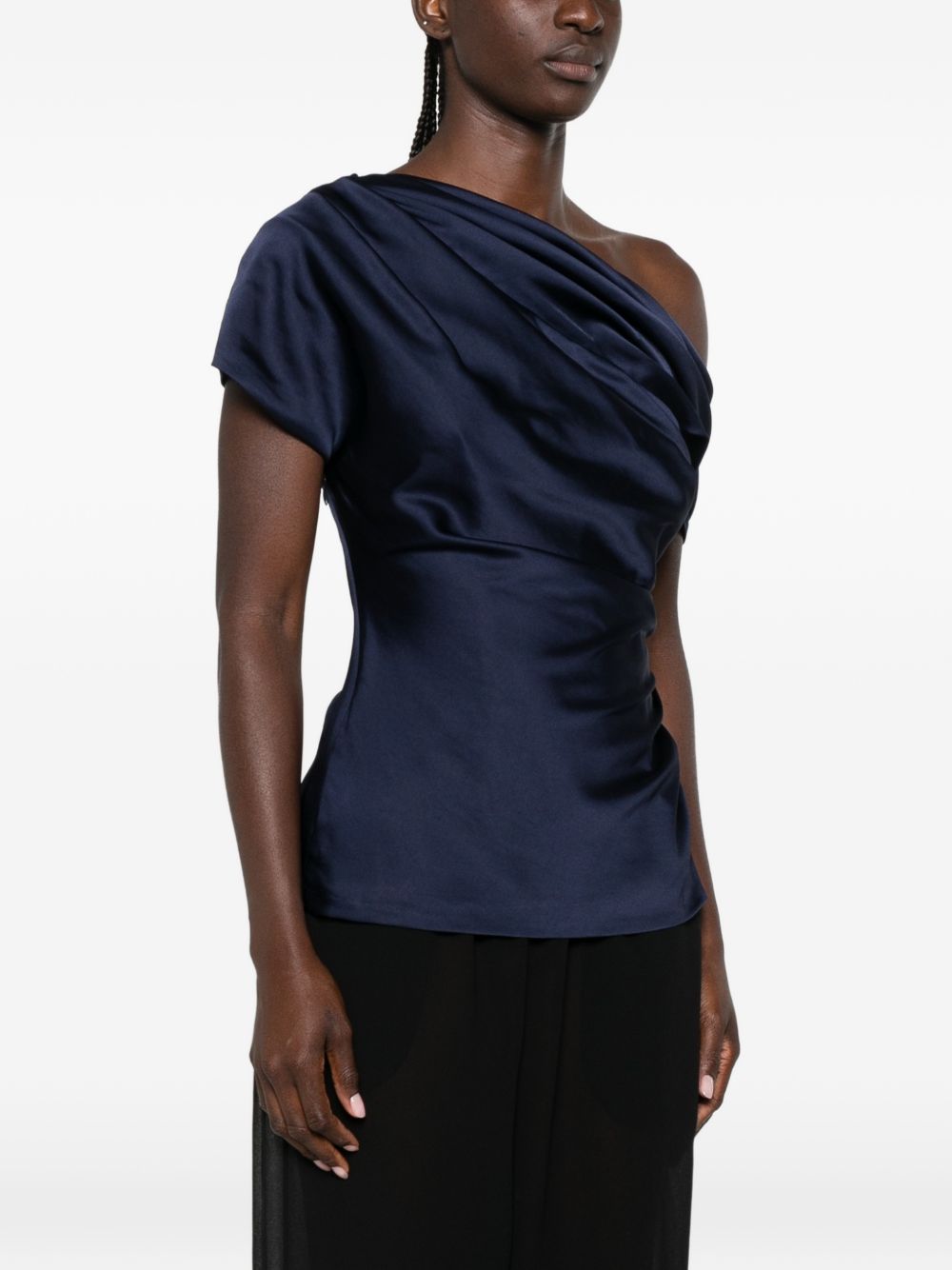 Top in raso monospalla in blu 