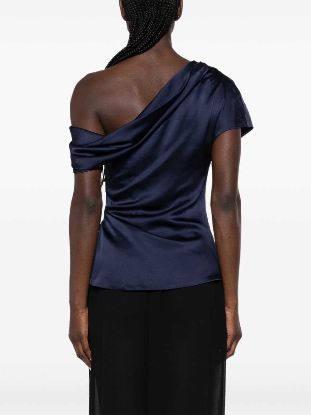 Top in raso monospalla in blu 