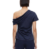 Top in raso monospalla in blu 
