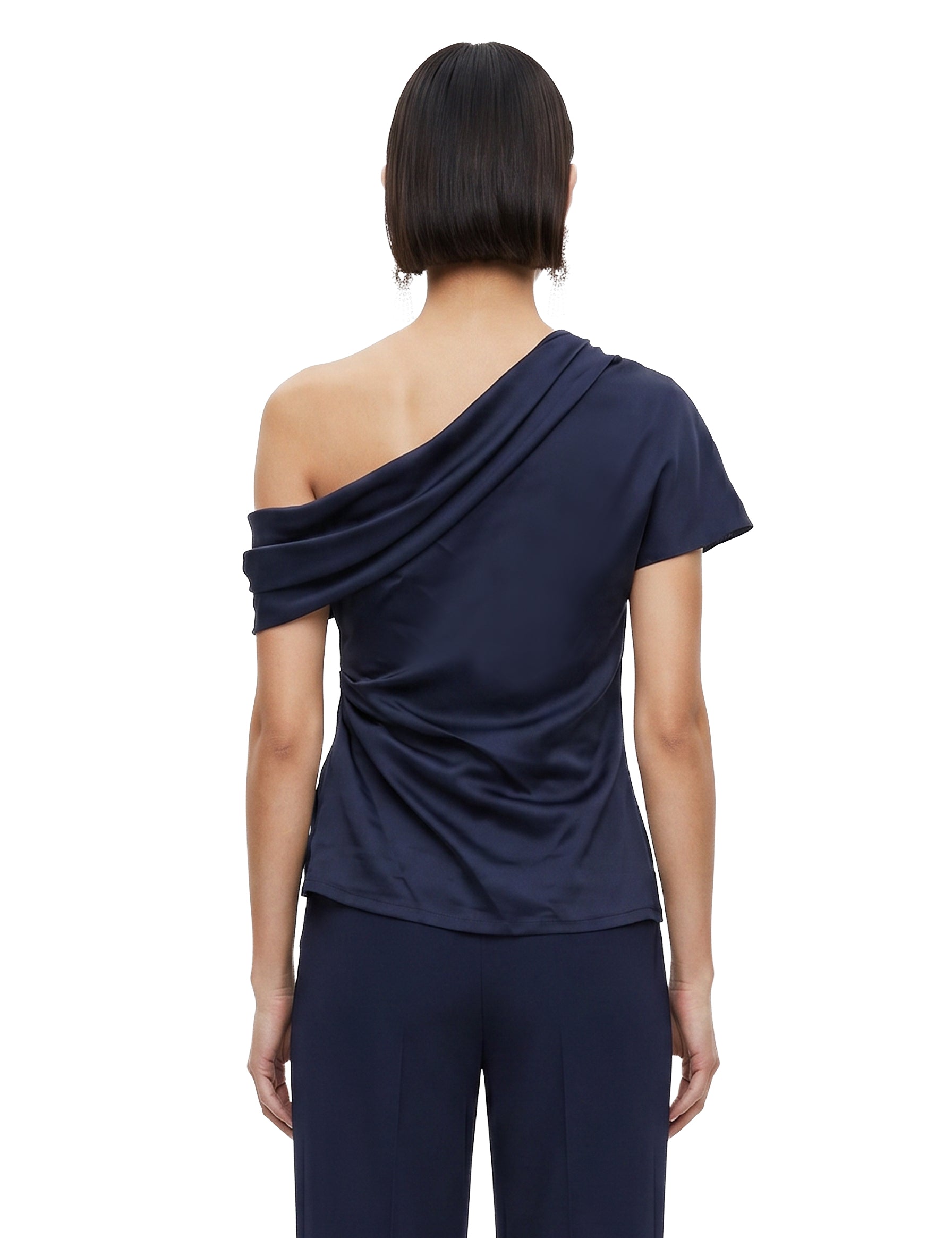 Top in raso monospalla in blu 