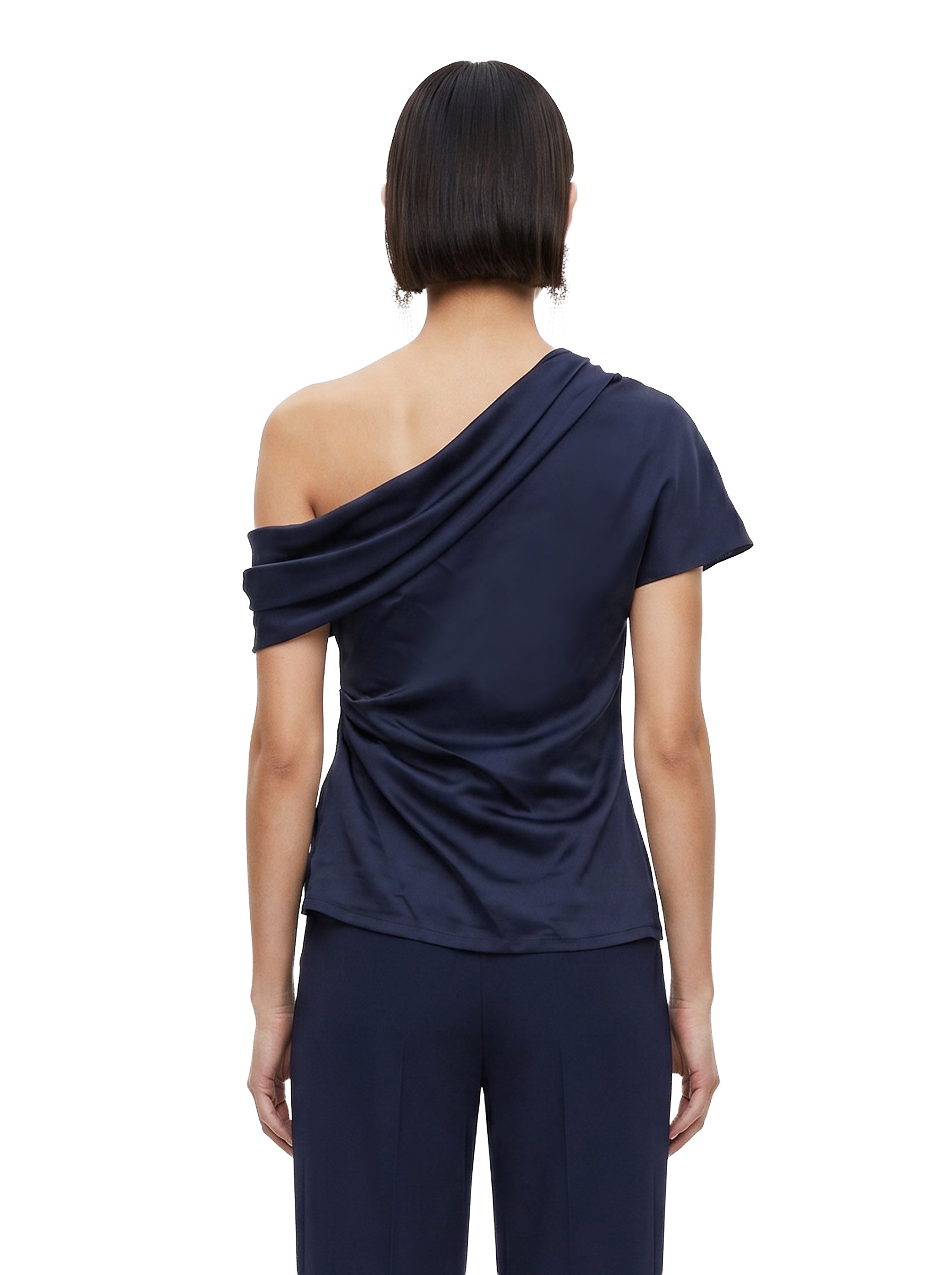 Top in raso monospalla in blu 