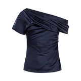 Top in raso monospalla in blu 
