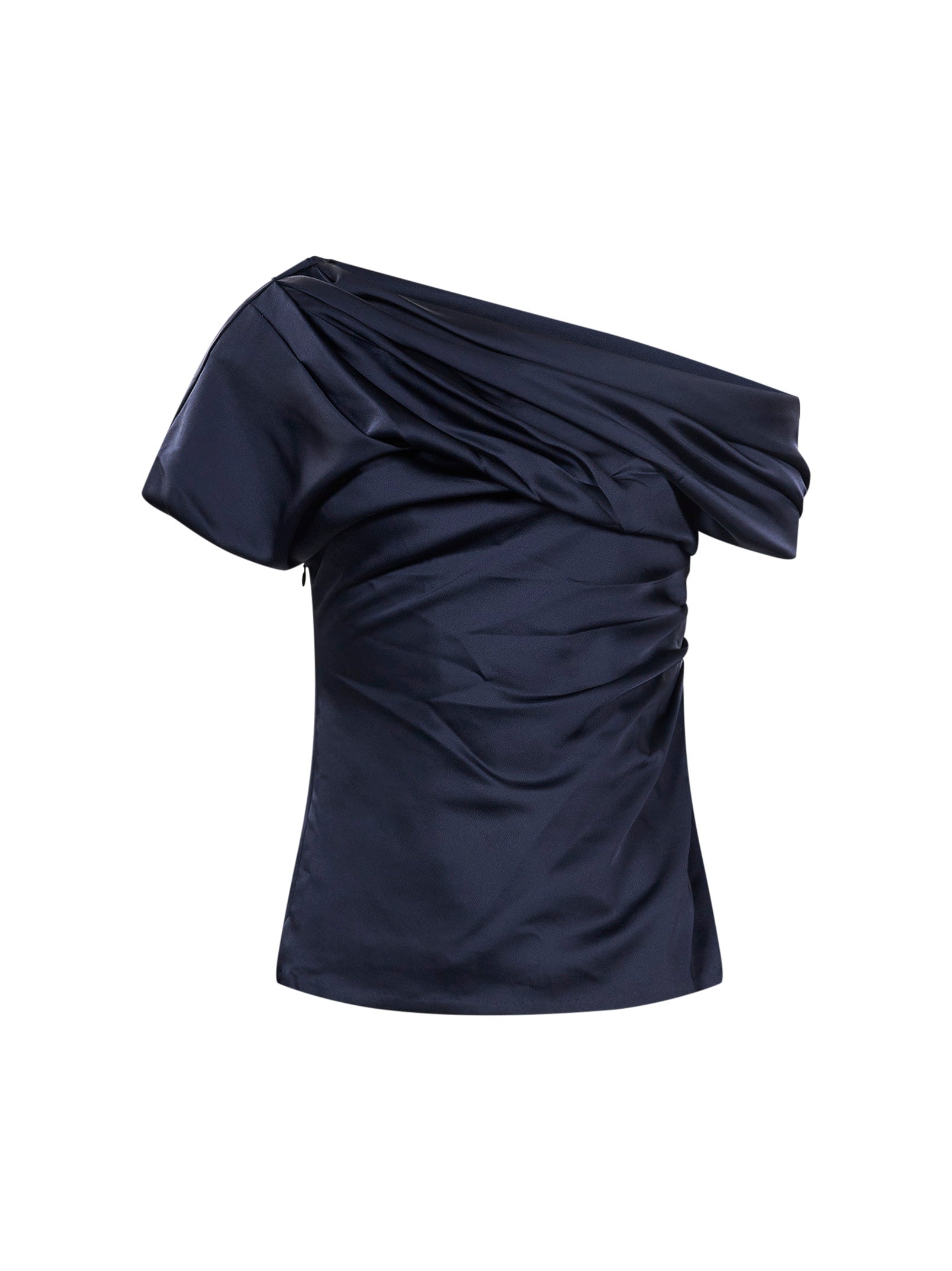 Top in raso monospalla in blu 