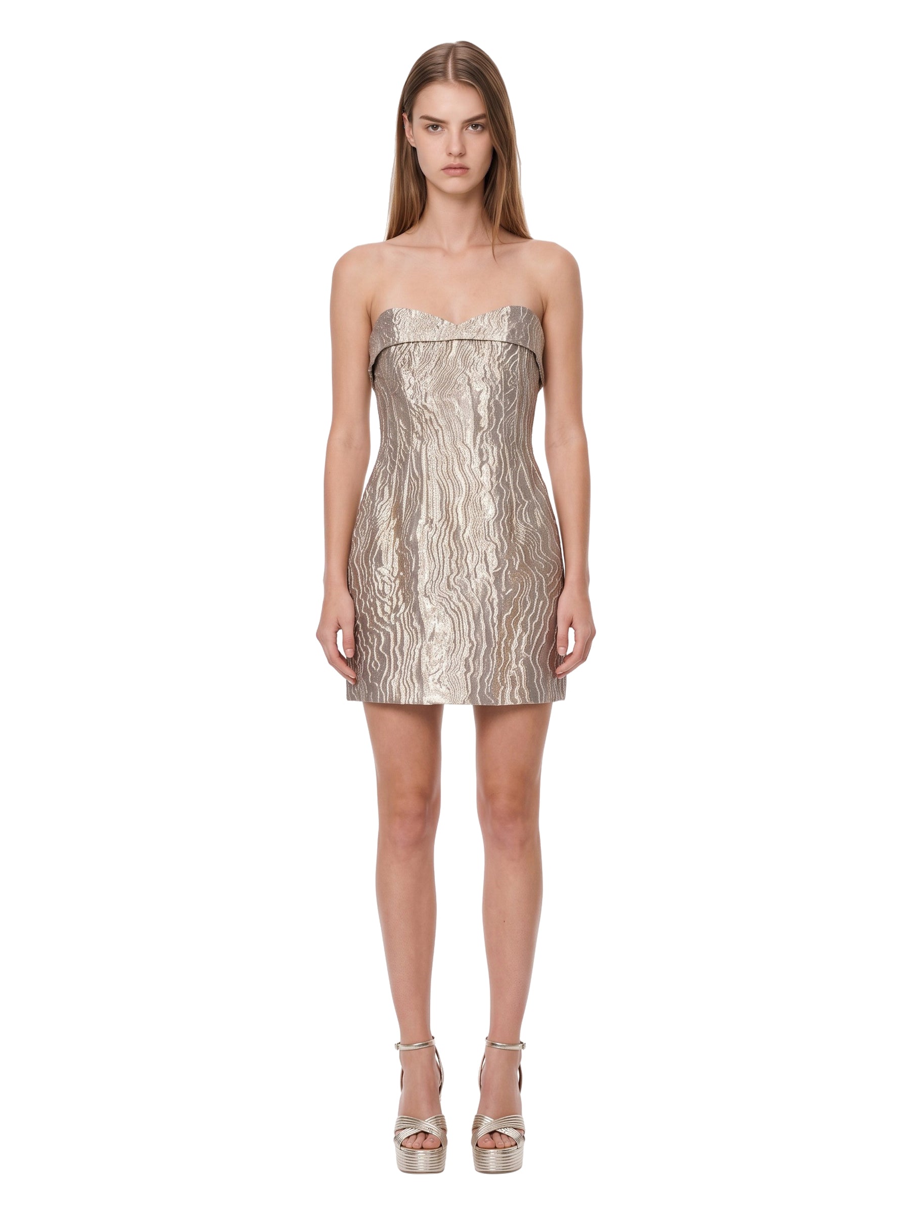 Abito Darcie in jacquard metallizzato oro 