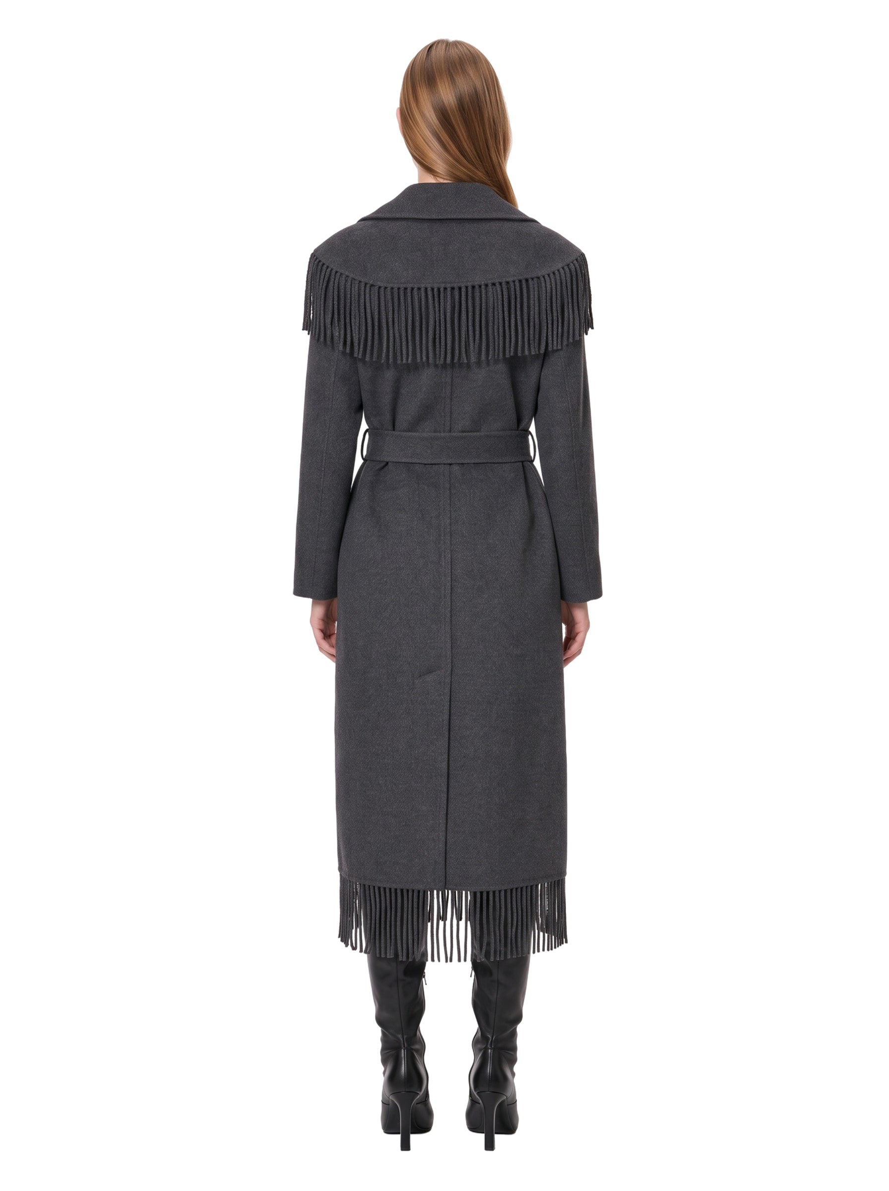 Cappotto Carrie con frange in grigio 