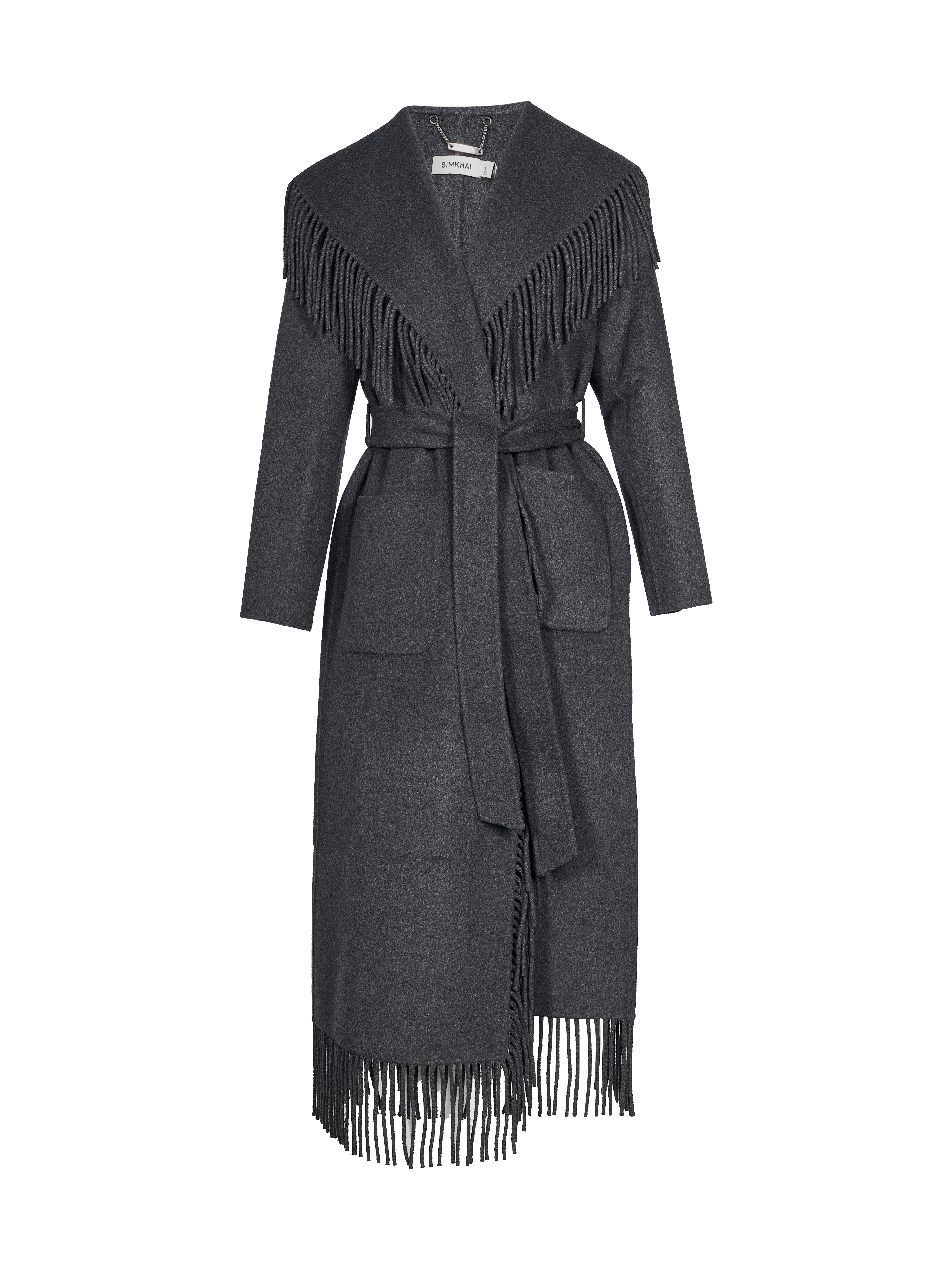 Cappotto Carrie con frange in grigio 