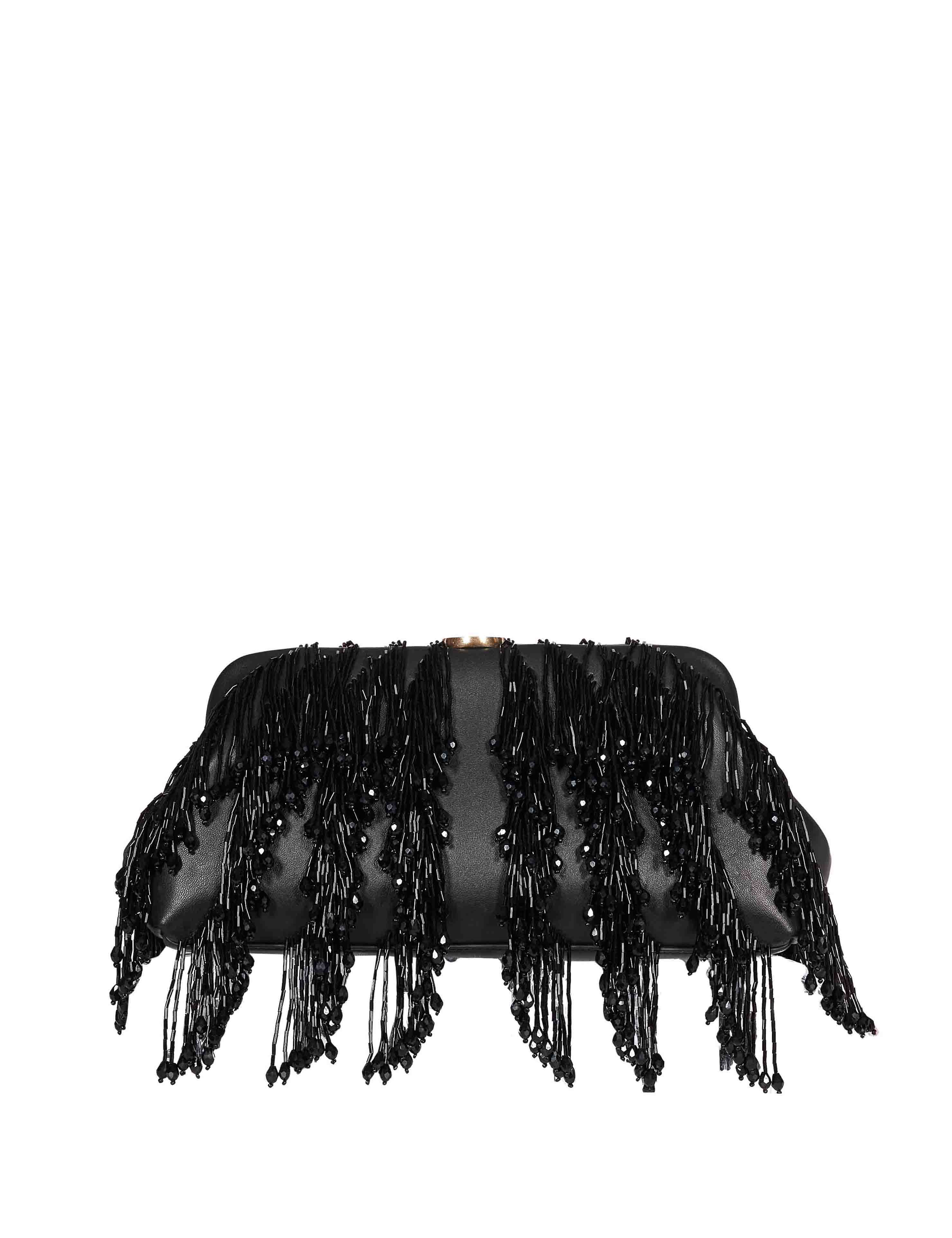 Clutch Pia con perline in nero 