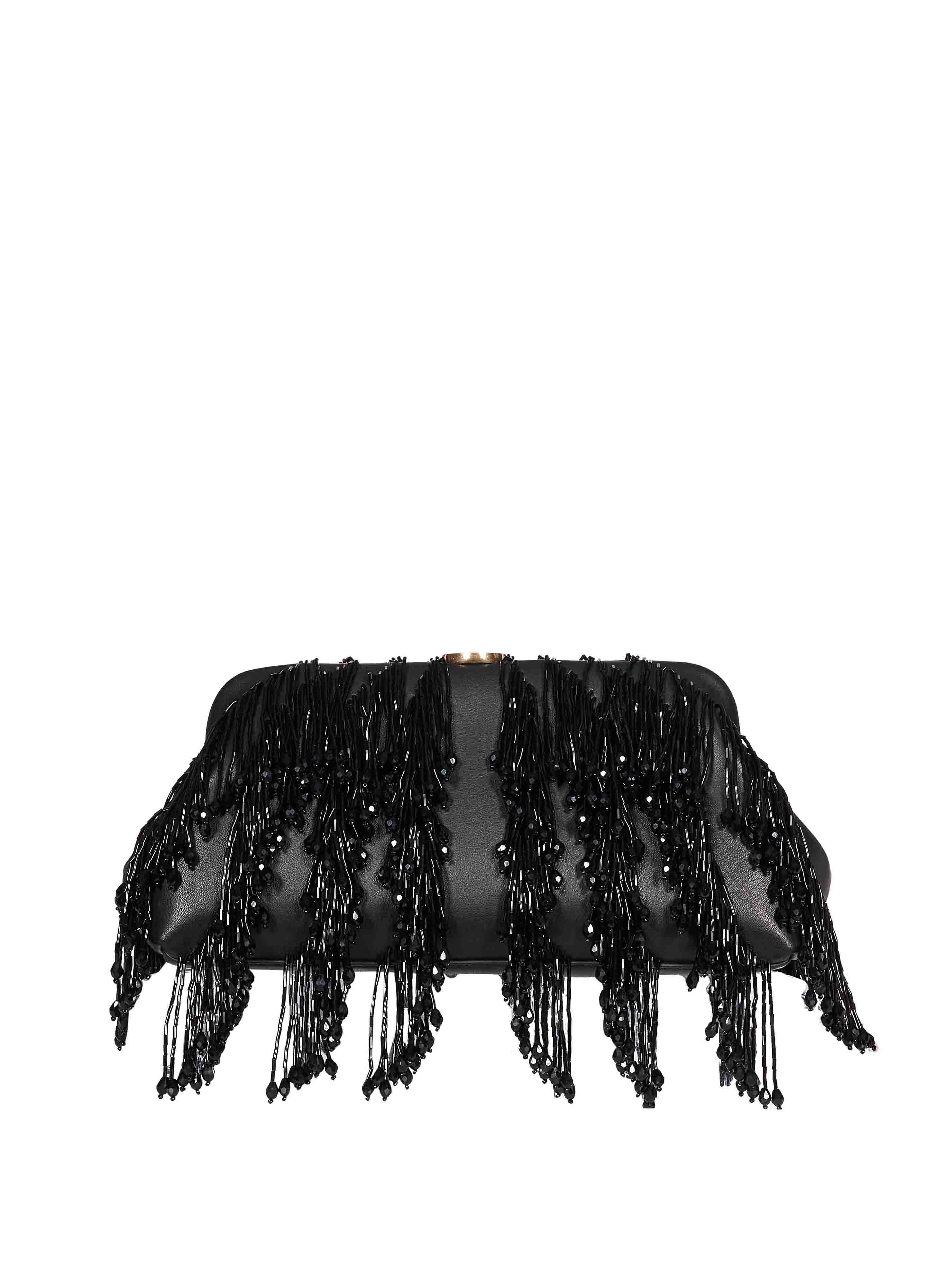 Clutch Pia con perline in nero 