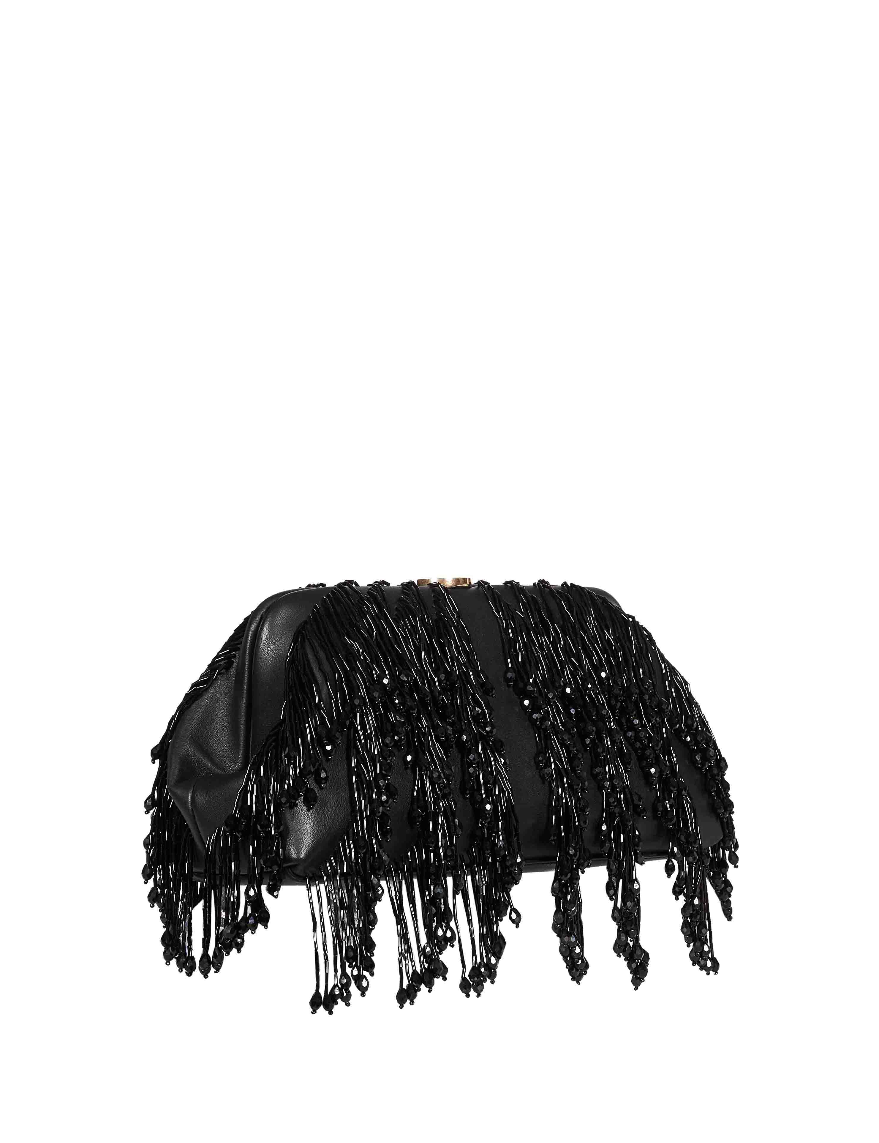 Clutch Pia con perline in nero 