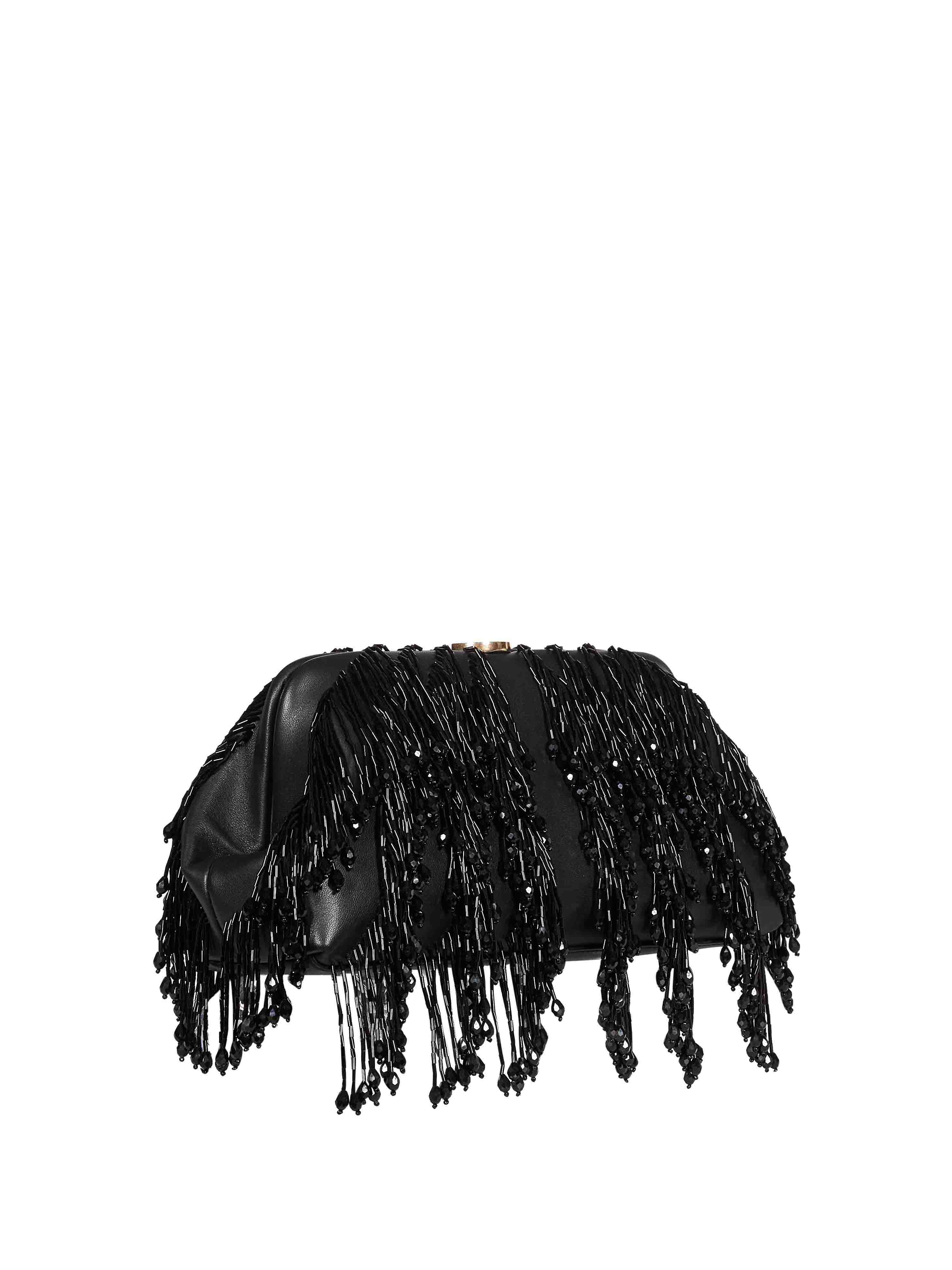 Clutch Pia con perline in nero 